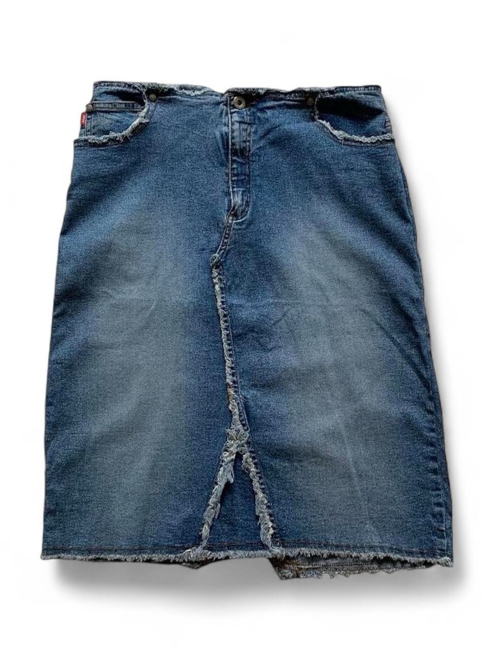 Vintage Bongo Jeans Y2K Denim Raw Hem Jean Pencil Skirt Size 11 28.5” Waist